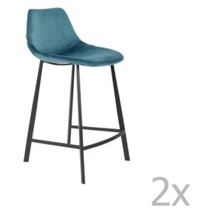 Set 2 scaune bar cu tapițerie catifelată Dutchbone, înălțime 91 cm, albastru petrol