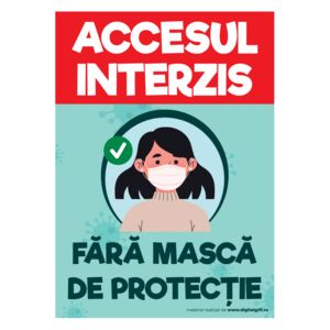 Sticker de informare Covid in scoli gradinite - Accesul interzis fara masca, copii