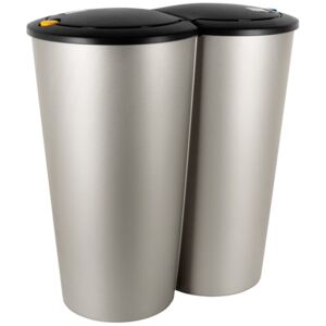 Cos de gunoi dublu, Plastic, Argintiu, 2 x 25 L