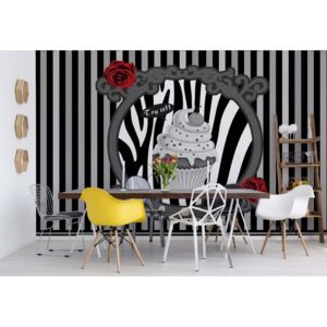 Fototapet - Cupcake Stripes Grey Papírová tapeta - 184x254 cm