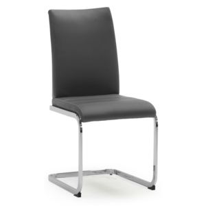 Set 2 scaune tapitate cu piele ecologica, cu picioare metalice Mobo Grey, l45xA61xH96 cm