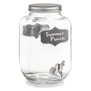 Borcan cu robinet transparent/argintiu din sticla si metal 3,8 L Summer Punch Zeller