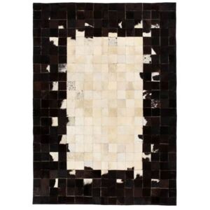 Covor piele naturală, mozaic, 120x170 cm Pătrate Negru/alb