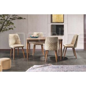 Set masa extensibila Kelebek natur + 4 scaune Lotus tapitate bej, cadru lemn, Smart Living, Studio Casa