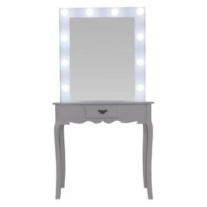 Masă de toaletă Constance cu leduri, Masă pentru machiaj cu oglindă iluminată LED, 1 sertar, Alb