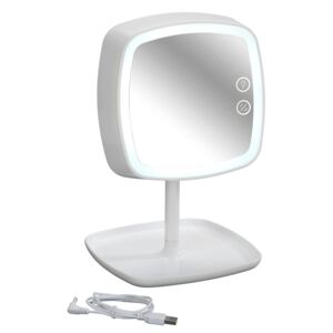 Oglinda cosmetica tactila cu lampa LED din plastic, cablu USB, Ostia Alb, L19xl18xH29 cm