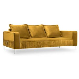 Canapea clasică Winona 3 locuri , 85x98x216 cm, catifea/ metal/ lemn de pin/ pal/ placaj, galben