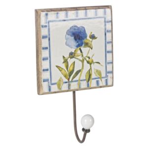 Cuier de perete lemn model Floare albastra 14 cm x 14 cm