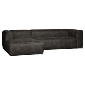 Canapea cu colt din piele neagra 305 cm Bean Left Woood