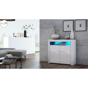 Mazzoni MILA 2D LED skříňka bílá / bílá lesk, obývací pokoj