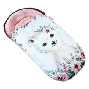 Sac de dormit pentru bebeluș Baby Nellys WINTER LUXURY, catifea, 105 x 55 cm - ursuleți / roz