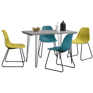 [en.casa]® Set Porto masa design bucatarie cu 4 scaune design, Model 3, MDF/otel/plastic, 83 x 46 x 52 cm, efect beton/turcoaz/mustar