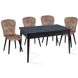 Set masa extensibila cu 4 scaune tapitate maro Homs marmorat negru 170 x 80 cm